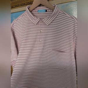 J. McLaughlin Pink and Black Striped Polo Shirt XL